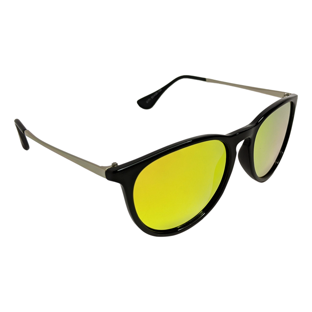 RAVESUITS Black Rims Gold Lenses Retro Round Sunglasses