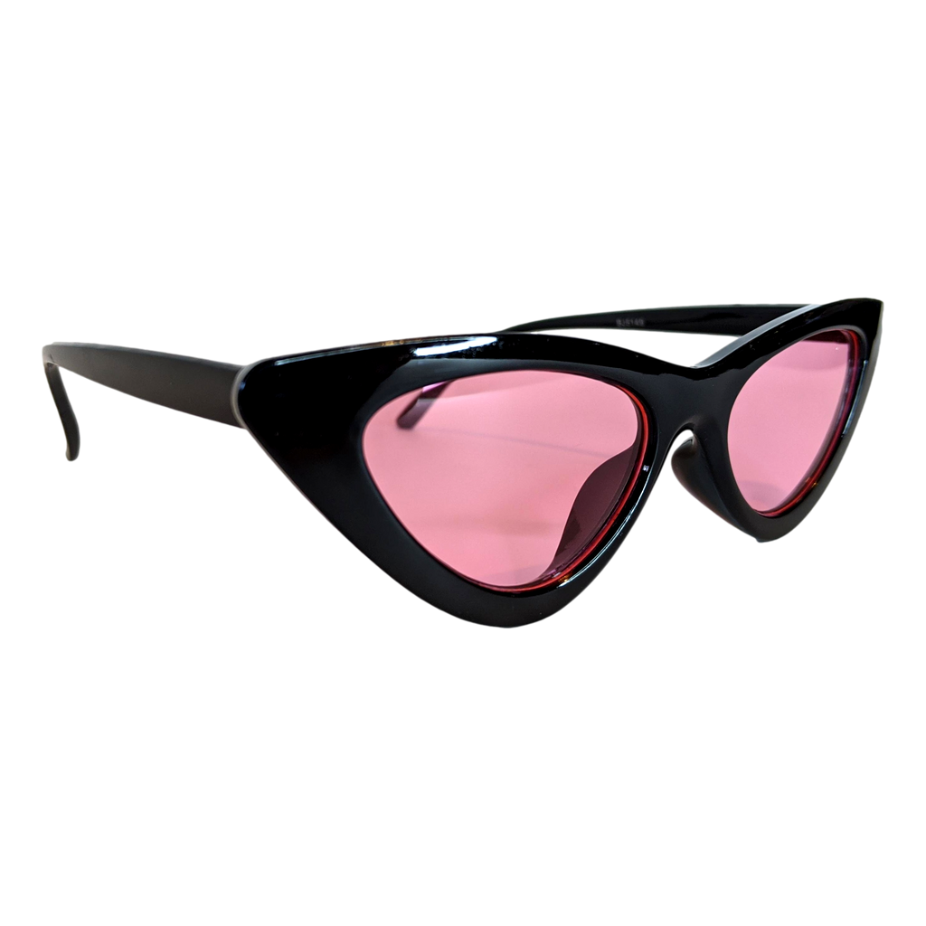 RAVESUITS Black Rims Pink Lenses Classic Cat Eye Sunglasses