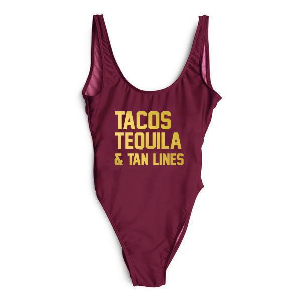 RAVESUITS Classic One Piece Wine Red / S/M Tacos Tequila & Tan Lines One Piece [FIESTA]