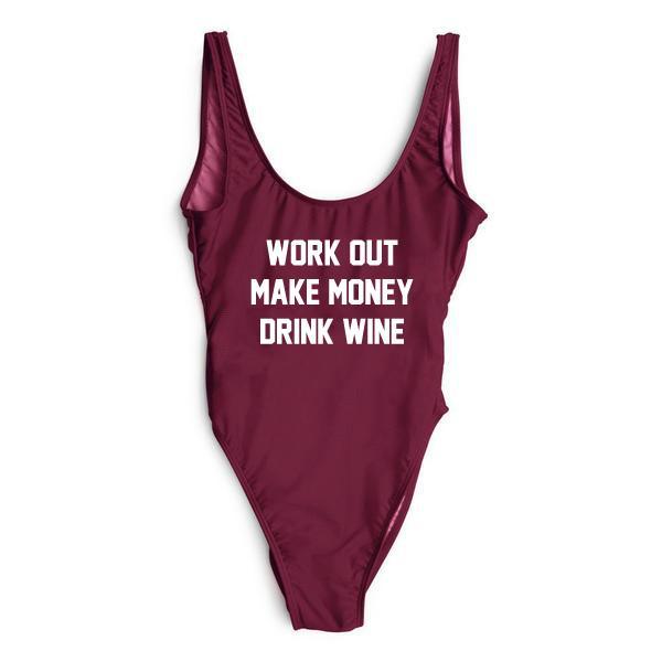 RAVESUITS Classic One Piece Work Out Make Money Drink Wine One Piece