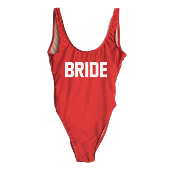 Red top bride swimsuit