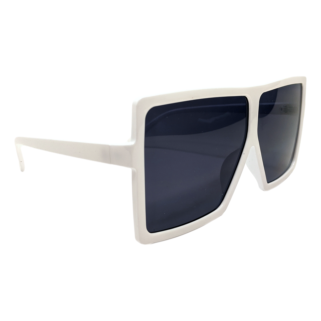 RAVESUITS Sunglasses White Rims Grey Lenses Oversized Square Sunglasses